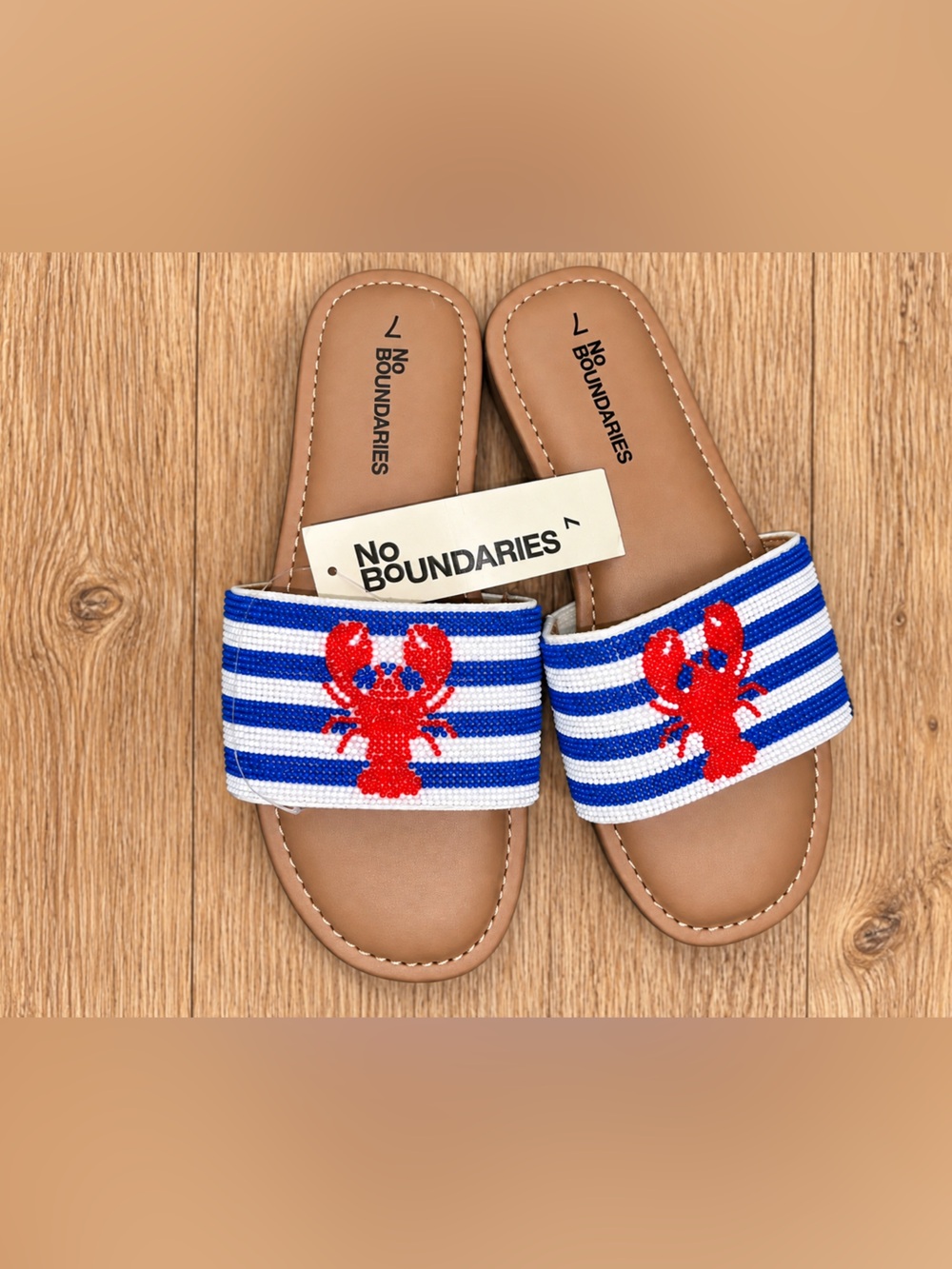 No Boundaries Blue, White & Red Lobster Slide Sandals